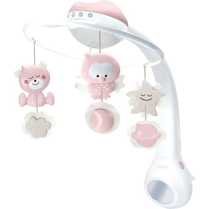 Mobile Musical Infantino 3-en-1 Rose - Projecteur et Veilleuse avec 6 Mélodies