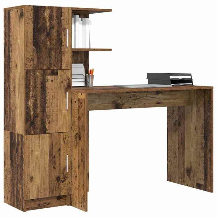 Bureau avec rangement - vidaXL - Bois ancien - Bois dingénierie - 102x50x124 cm - 6 étagères - 2 portes