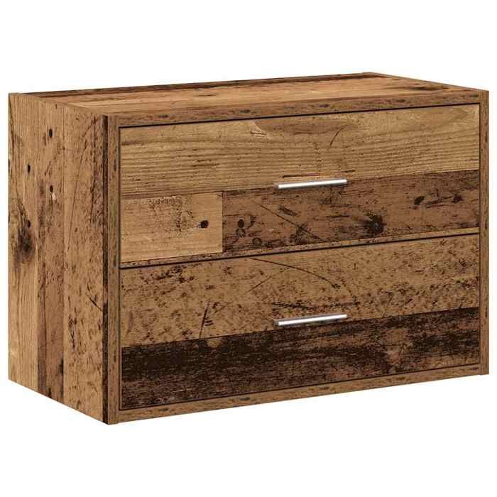 Armoire avec tiroirs en bois dingénierie - GKO - 60x31x40 cm - Vieux bois - 2 tiroirs - Empilable - Facile à entretenir