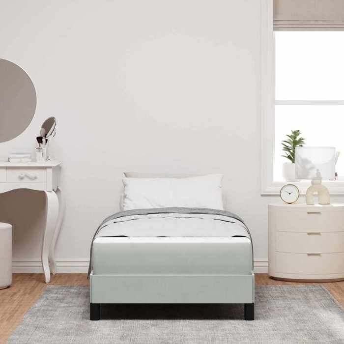 Lit à ressorts avec matelas - UU - Gris clair - 90x200 cm - Tissu - Bois dingénierie - Cadre à lattes - Fermeté moyenne