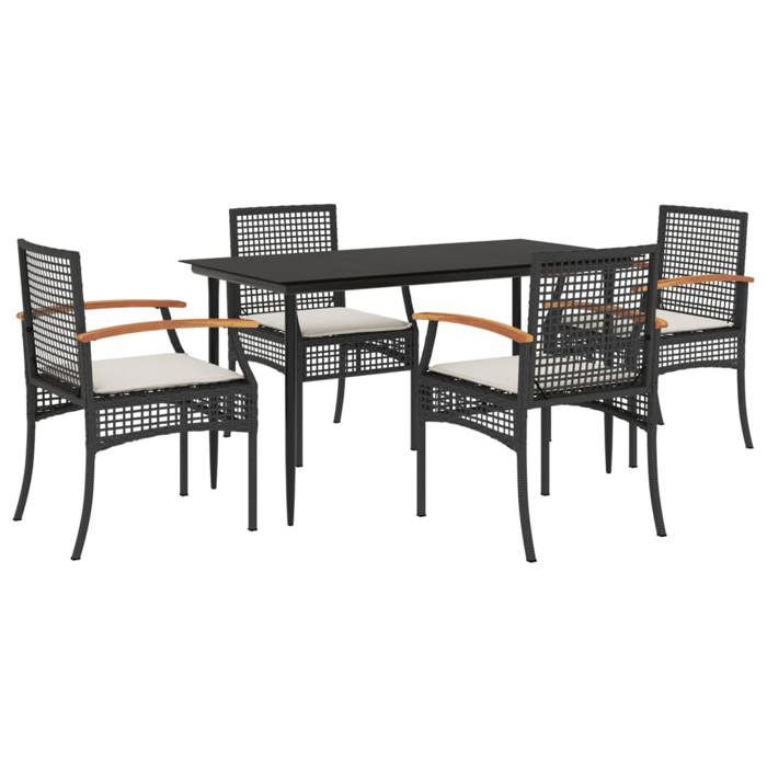 Ensemble à manger de jardin en résine tressée - BURKE - 5 pièces - Noir - Résistance aux UV - Table 140x70x74 cm