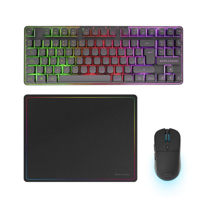 Combo gaming sans fil - Mars Gaming - MCPWTKL - Clavier TKL FRGB - Souris RGB 3200 DPI - Tapis 360x260 mm