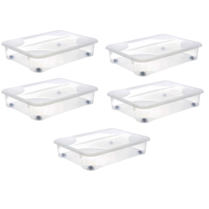 Lot de 5 Boîtes de rangement Dessous de Lit gigabox 60L à Roulettes - Origine France