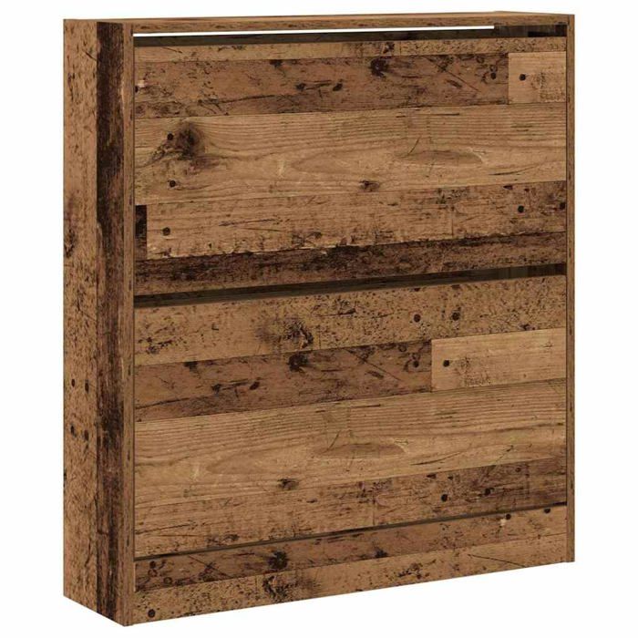Armoire à chaussures en bois - vidaXL - 80x21x87.5 cm - Vieux Bois - Rustique - 2 étagères - Finition usée