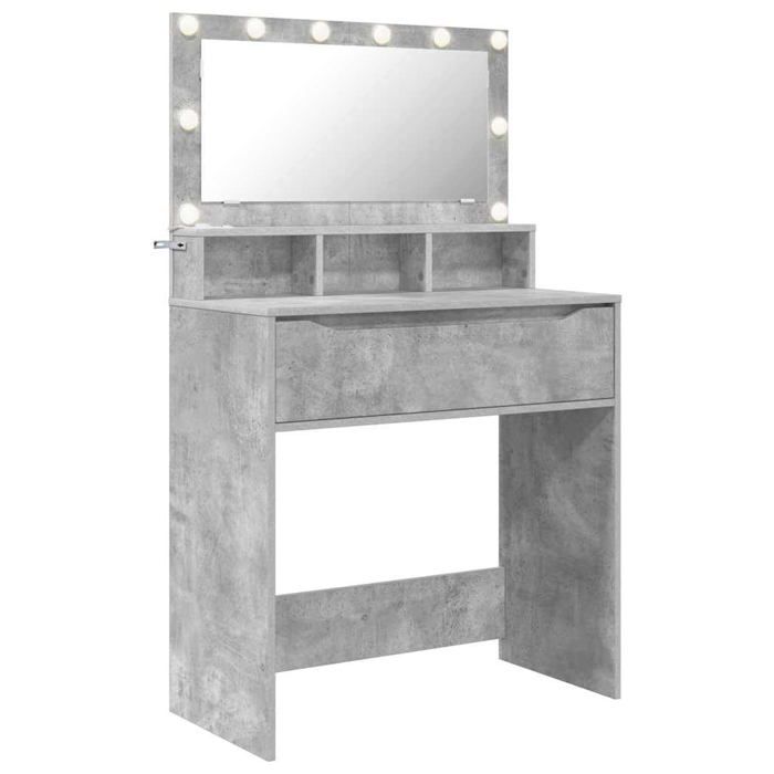 Coiffeuse moderne - vidaXL - Gris béton - 80x39 6x135 cm - Bois dingénierie - Miroir plat - Éclairage LED blanc froid