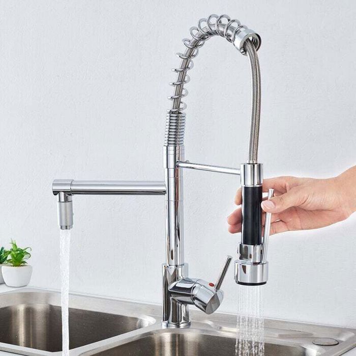 Mitigeur de cuisine - PZCC - AuraLum - Douchette extractible 2 jets - Bec haut rotatif 360° - Laiton