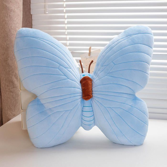 Coussin décoratif en forme de papillon motif chat et papillon pêche bleue dimensions : 40 cm x 40 cm