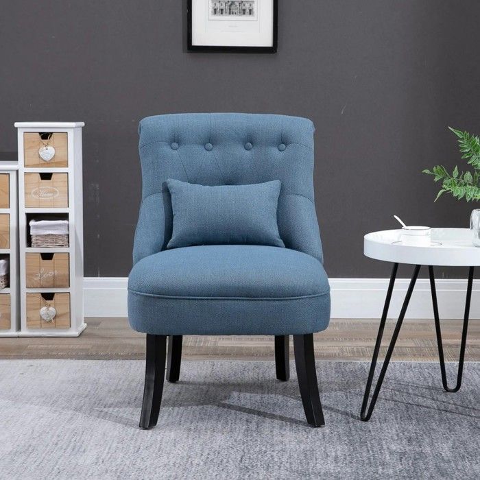 Fauteuil TV confortable dossier coussiné pieds surélevés tissu lin bleu 52.5x69x77cm - idéal salon