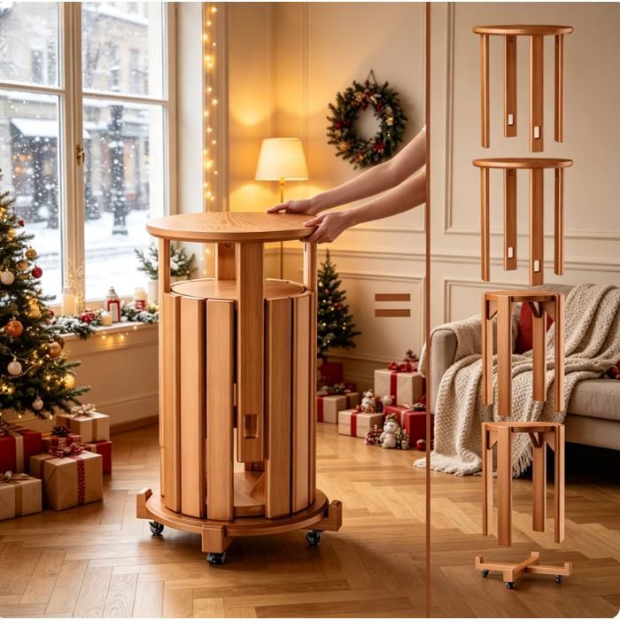 Lot de 4 Tabourets Empilables en Bois avec Roulettes - Design Compact et Gain de Place