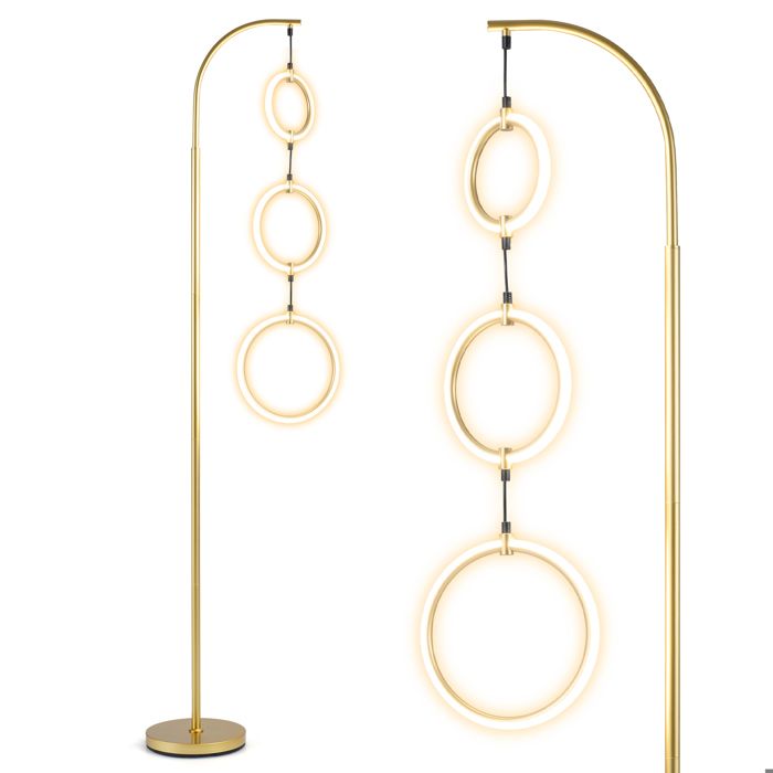 Lampadaire sur Pied LED 180 cm à 3 Anneaux COSTWAY-3 Températures de CouleurLuminosité RéglableFonction Mémoire-SalonChambre