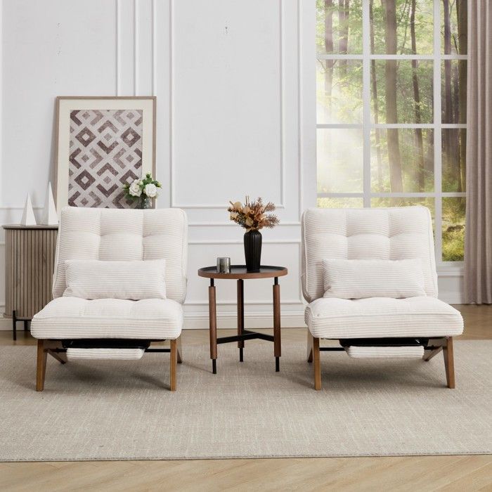 Fauteuil Lounge Beige 127x73x90cm - Sans Dossier Repose-pieds - Coussin Lombaire Pieds Bois-Salon Bureau Confortable Élégant Moderne Fauteuil Lounge Beige 127x73x90cm - Sans Dossier Repose-pieds - Coussin Lombaire Pieds Bois-Salon Bureau Confortable Élégant Moderne