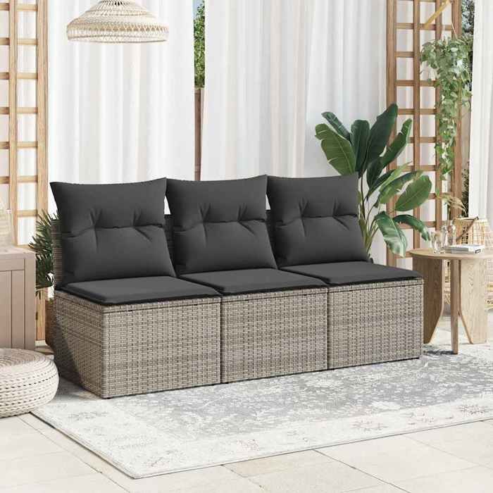 (Gris)Salon dextérieur - Canapé de jardin - Sofa de jardin - avec coussins 3 places gris résine tressée - 165x62x69 cm @FR61136