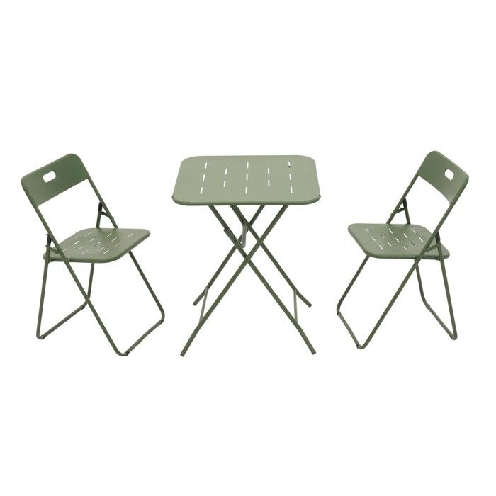 Ensemble Bistro Jardin 3 Pièces Vert 60x60x73cm table Et 2 Chaises Pliables résistant Aux Intempéries adapté Intérieur Et Extérieur