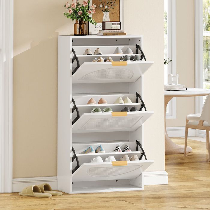 Meuble à chaussures étroit à 3 portes armoire à chaussures coffre à chaussures pour entrée ou salon blanc 60x24x114cm Meuble à chaussures étroit à 3 portes armoire à chaussures coffre à chaussures pour entrée ou salon blanc 60x24x114cm