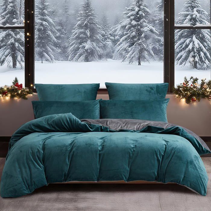 1 Housse De Couette Flanelle 140x200 Cm Parure De Lit Polaire Douce Et Chaude Avec Taie Doreiller  ACCESSOIRES FABRICATION MAISON