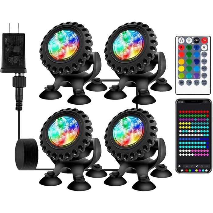 Éclairage de bassin LED sous-marin Lumière de piscine avec télécommande et application Bluetooth RGB IP68 étanche ave PROJECTEUR