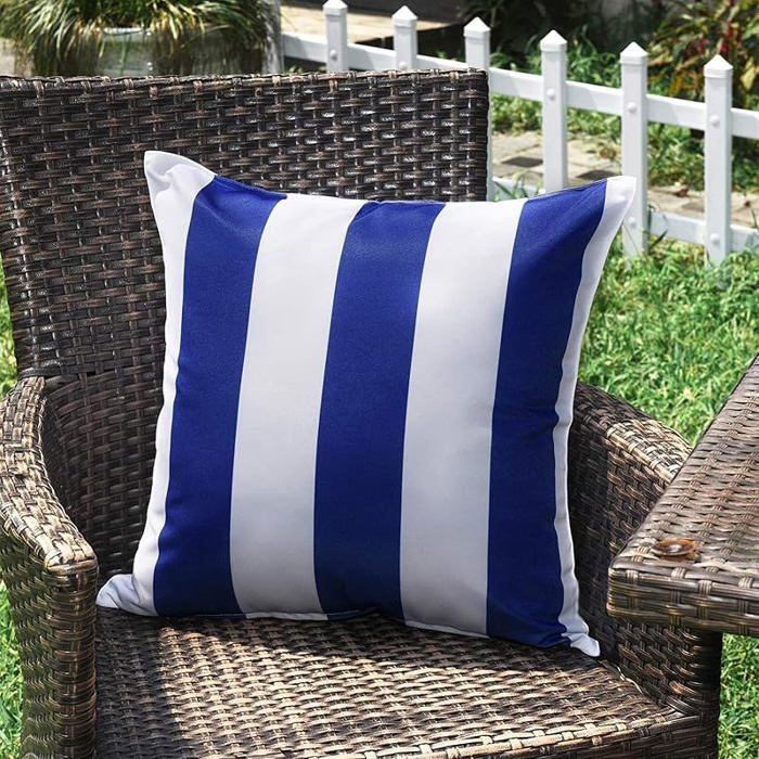 Housse Coussin Exterieur Impermeable en Polyester Housse de Coussin de Jin Balcon 45 x 45 cm (Lot de 2) Bleu Rayé