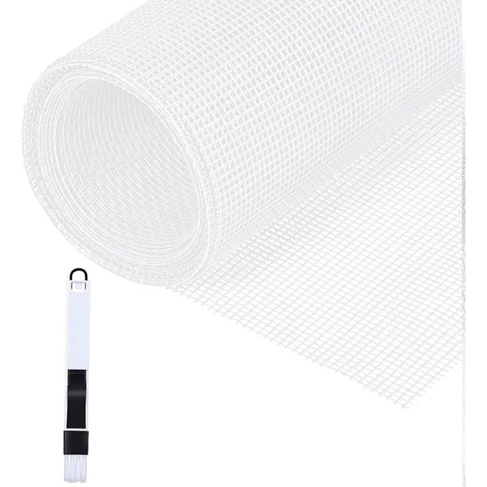 Moustiquaire au mètre 150×300 cm fibre de verre DIY recoupable brosse de nettoyage incluse fenêtres/portes/balcon blanc