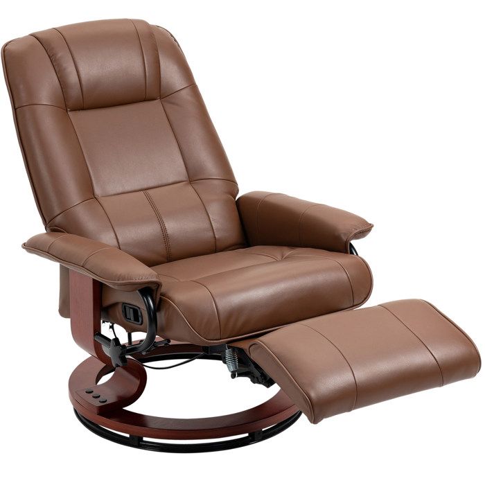 ELVORIN fauteuil relax pivotant 78 x 87 x 100 cm dossier inclinable 145° repose-pieds manuel simili cuir marron