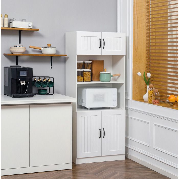 Buffet De Cuisine MDF Blanc Colonne De Rangement FloraGrace Pour Cuisine Etagere Reglable 70x40x170cm