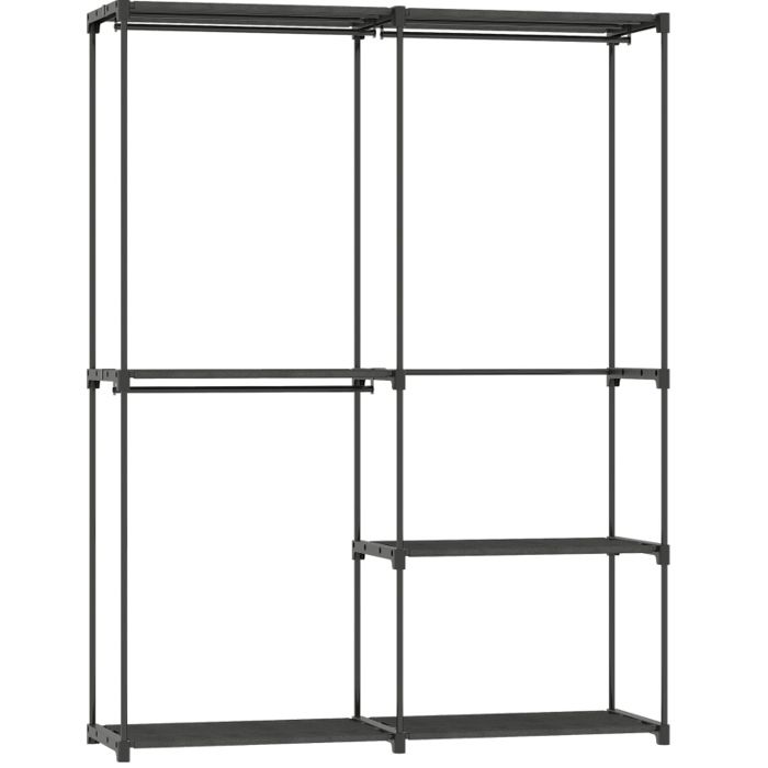 SENVIRO Penderie mobile en métal 142 x 43 x 185 cm noire 4 étagères 2 zones de penderie courtes 1 zone de penderie longue