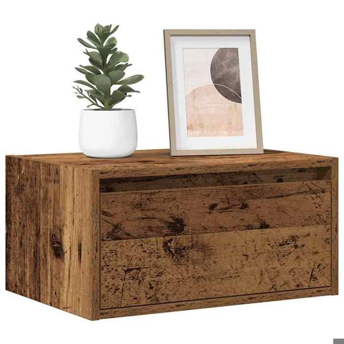 Meuble TV Suspendu Table de chevet murale 1 pc avec lumières LED vieux bois T3048