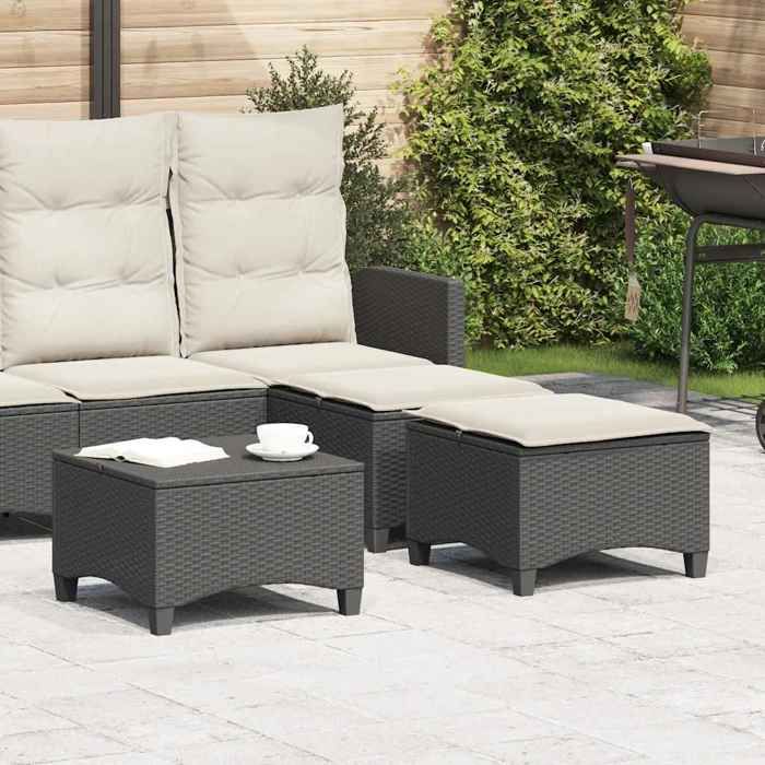 Noir Tabourets jardin coussins 2 pcs noir 55x55x36 cm résine tressée_2 ans garantie &21583 @3915