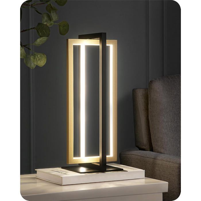 Lampe de Table LED Noir Or Tactile Dimmable 3 Températures Lampe Chevet avec Cadre Métal Pivotant Fonction Mémoire 750 Lumens