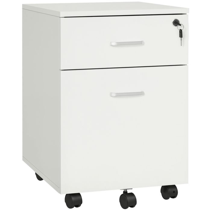 Caisson de bureau - Meuble de rangement - 2 tiroirs - Roues - Fermeture à clé - Blanc - Dimensions 40 x 49 x 58 cm - EUJIGSHOP