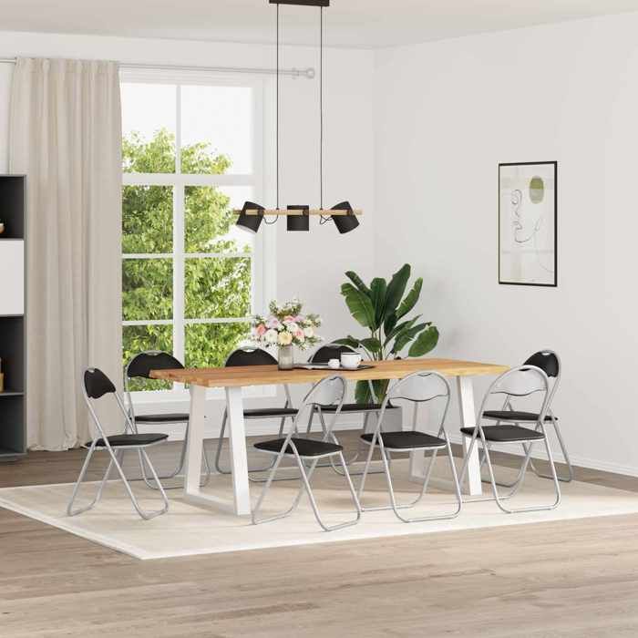 ELORAN®Chaise pliante - Lot de 8 - Poids maximal: 110 kg - Simili cuir - Noir et gris - 48x435x81 cm - Chaises de cuisine Moderne_0