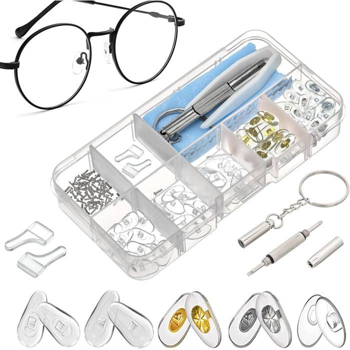 Kit Réparation Lunettes à Visser - 25 Paires Plaquettes de Nez Silicone + 50 Vis Tournevis Pince à Épiler et Chiffon de Nettoyage Kit Réparation Lunettes à Visser - 25 Paires Plaquettes de Nez Silicone + 50 Vis Tournevis Pince à Épiler et Chiffon de Nettoyage