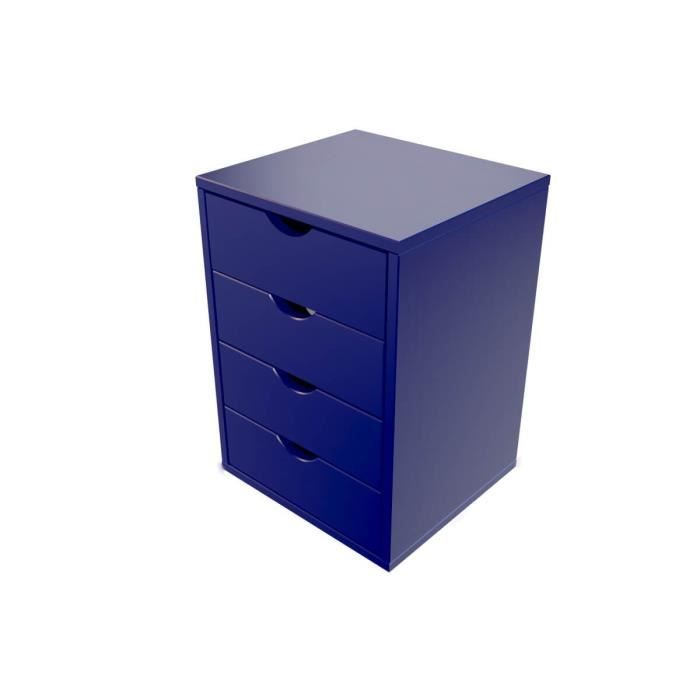 caisson 4 tiroirs en bois massif bleu foncé - abc meubles - contemporain - 60x43.2x40 cm