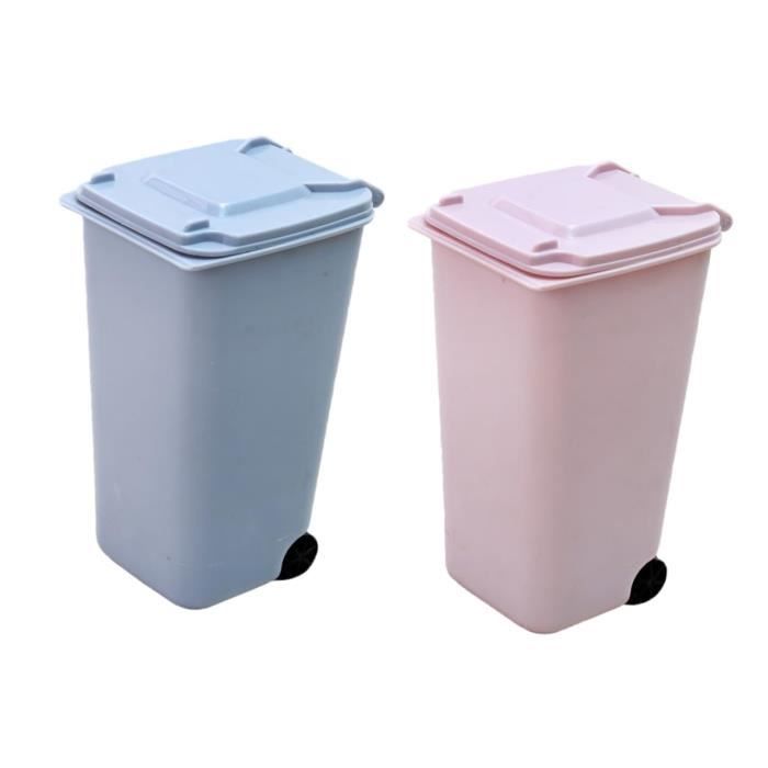 Lot De 2 Mini Poubelles De Bureau Avec Couvercle Pivotant Bleu – 120 Sacs Inclus, Petite Poubelle Mignonne Pour Table, Voiture, Vanité