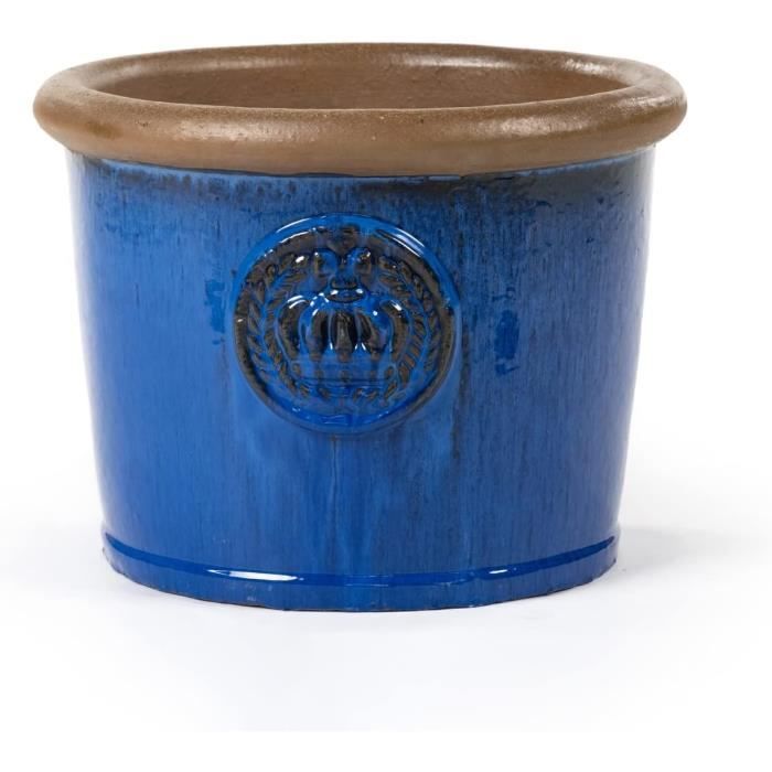 Plantenbak, bloempot, sierpot, kroon steengoed, geglazuurd, wit, grijs, turquoise, 34 cm, 45 cm, absoluut vorstbestendig en weerbestendig (Gris-Wit, 34 cm x 26 cm