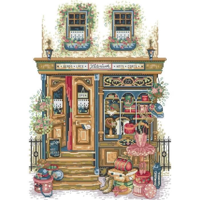 Point De Croix Kit Complet Estampé, Magasin De Vêtementsestampillé 14Ct 2 Brins 35×47Cm Broderie