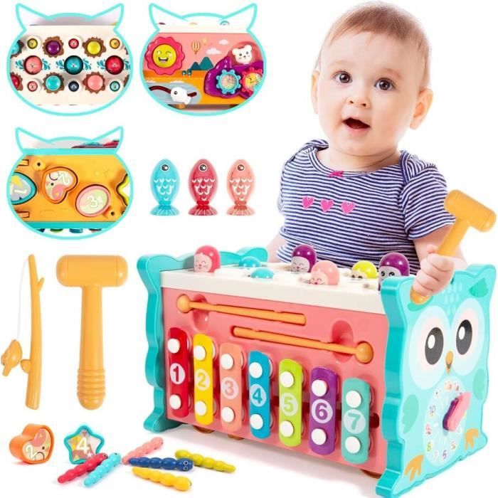 Jouet Bebe 2 An Jouets éveil Jouet en bois enfant 2 3 ans Cadeau Bebe Fille Garcon 8 en 1 Jeux Educatif avec Jeu de Taupe Xylophone