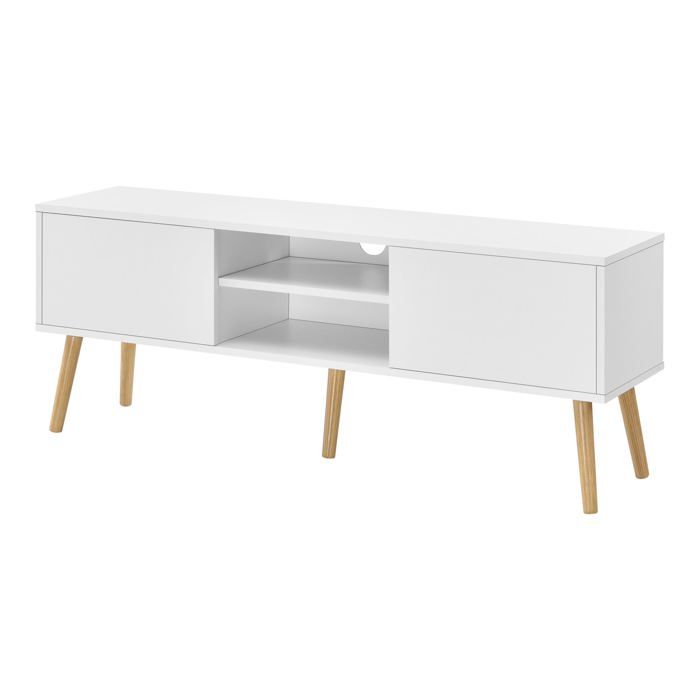 Meuble tv design support tele banc PVC 120 cm blanc effet chene
