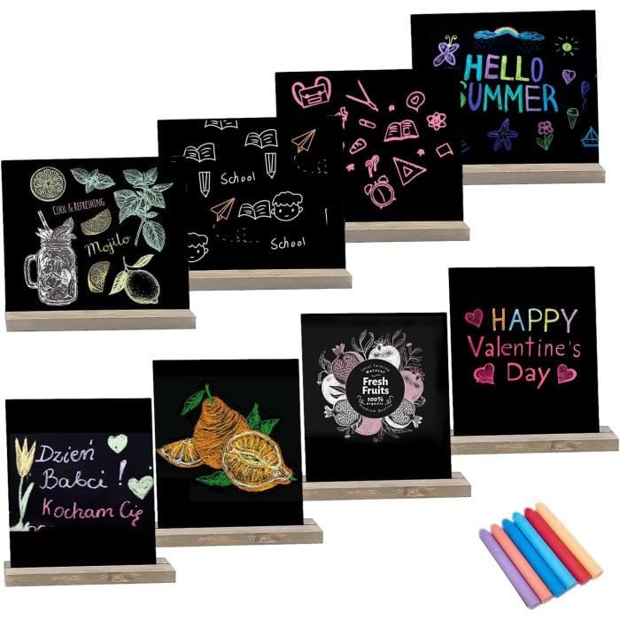 Aoreun - Lot De 8 Mini Tableaux Noirs Double Face Avec Socle En Bois | Ardoise 15x13 Cm Pour étiquettes, Messages