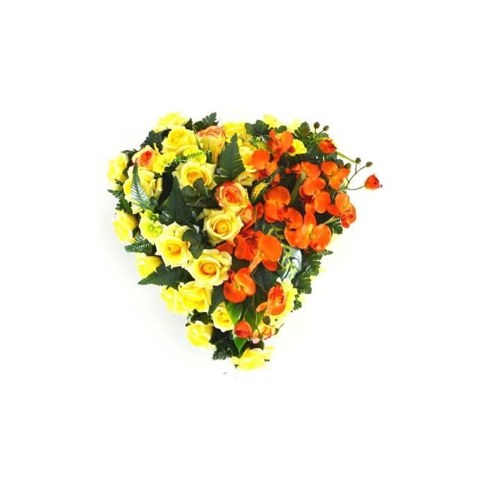 Magnifique Cœur Jaune Et Orange Avec Fleurs Artificielles