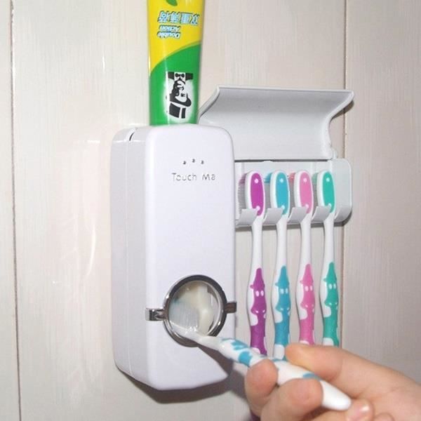 TuCao Support mural pour brosse à dents avec double distributeur automatique de dentifrice 2/3 tasses 2 distributeurs de dentifrice 3 tasses Gris