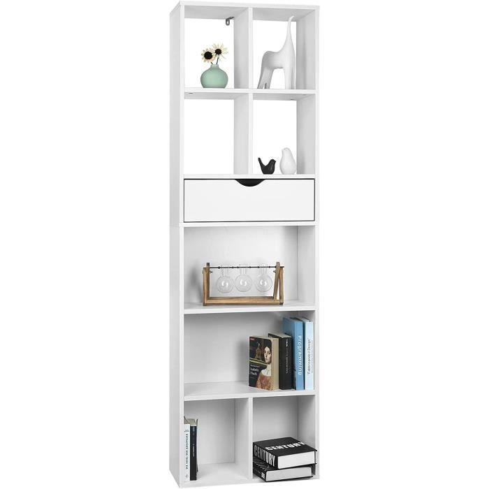 EUGAD Bibliothèque Étagère de Rangement 8 Compartiments en aggloméré et Bois pin50x24x168cm Blanc