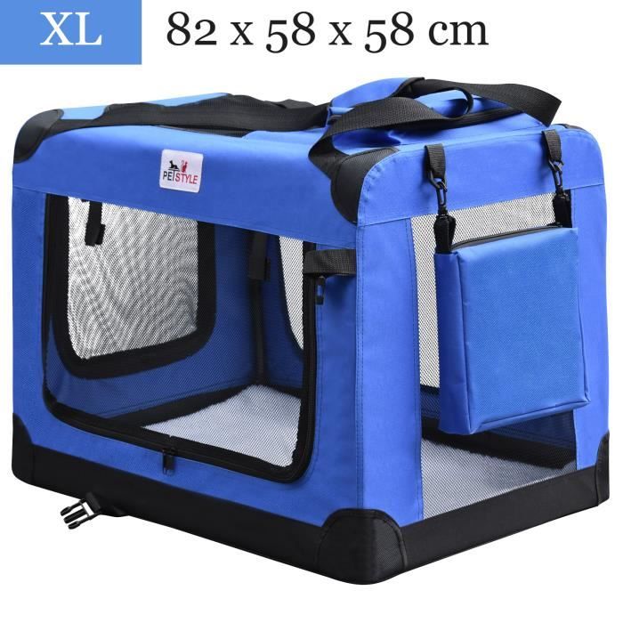 Cage De Transport Geant Chien Chat Tres Grand Taille Xl Charge Max Kg 58 58 Cm Sac Caisse Pliable Bleu Cdiscount