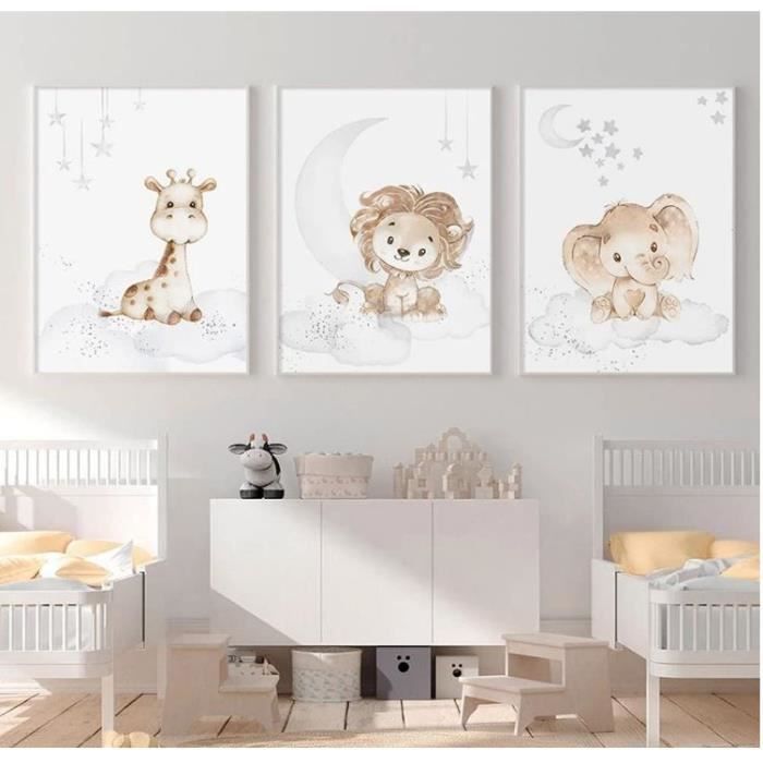 Éléphant Girafe Lion Zèbre Jungle Animal Mur Art Toile Peinture