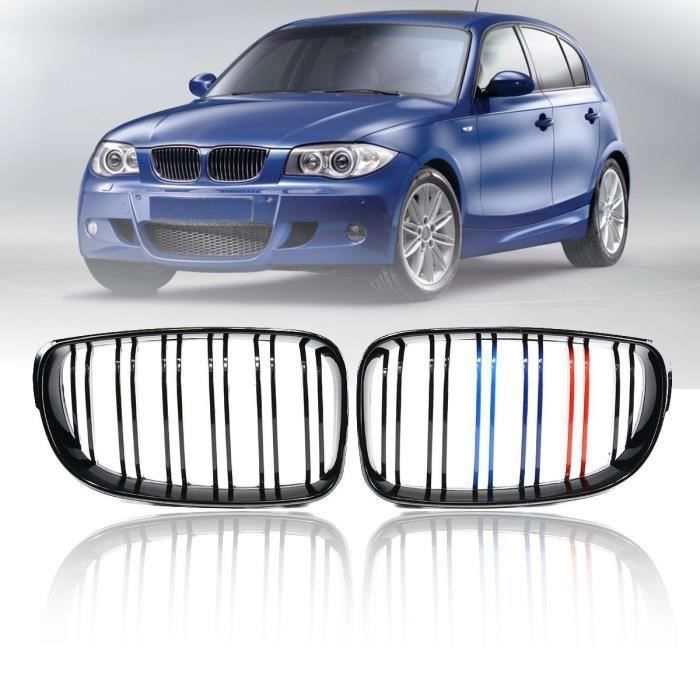 Noir mat Grilles avant de voiture de remplacement pour BMW E87-2011 2 pi/èces noir mat double ligne pour capot avant de voiture