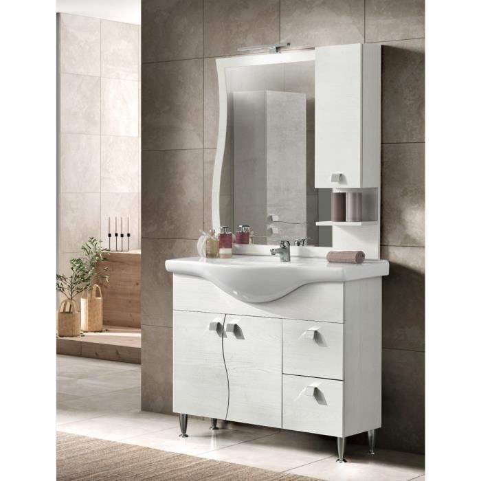 Miroir de salle de bain - ONDA - 100 orme blanc - Éléments muraux - Lampe LED - Design contemporain