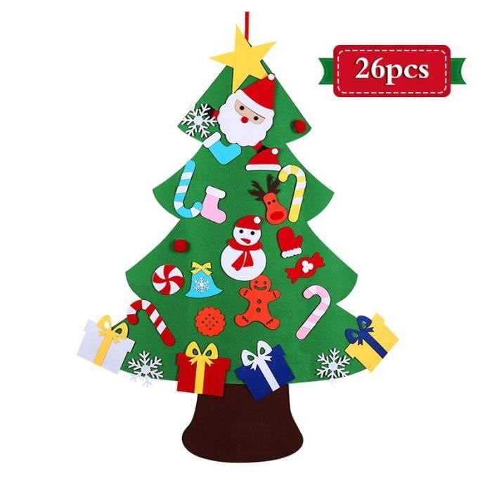 WuGU Sapin De Noël En Feutre DIY – 115x70 Cm – 36 Ornements Détachables – À Coller Sur Mur, Porte Ou Fenêtre – Réutilisable D'année En Année