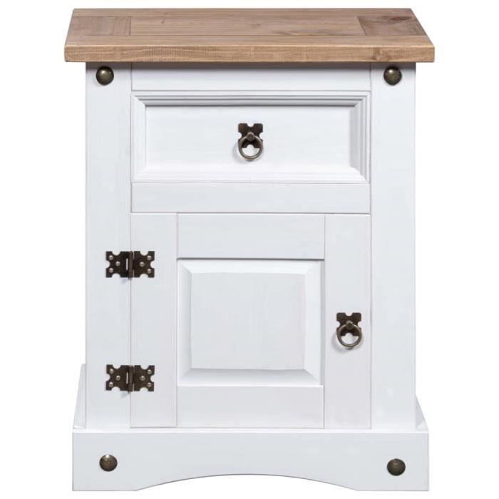 Belleshop LITERIE Table de chevet Pin mexicain Gamme Corona corps Avec un tiroir et une armoire avec porte blanc et plateau marron 5