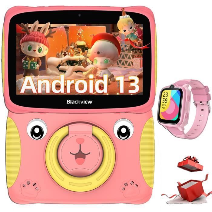 Blackview Tab 3 Kids Tablette Tactile pour Enfants Android 13 4+32Go-SD 1To 3280mAh Éducative Tablette Avec Montre Enfant Z10 Rose