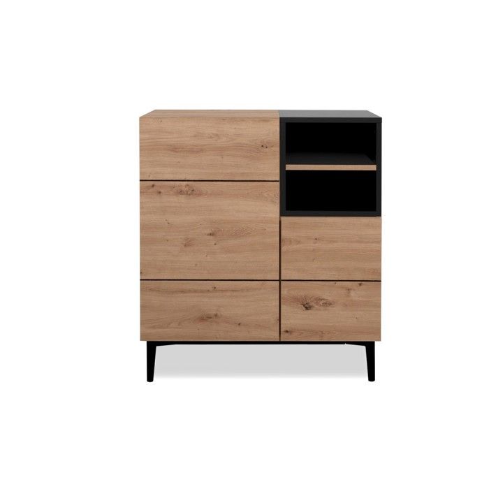 CALICOSY - Buffet Haut 2 Portes 2 Niches L80 cm - Nola - Bois clair