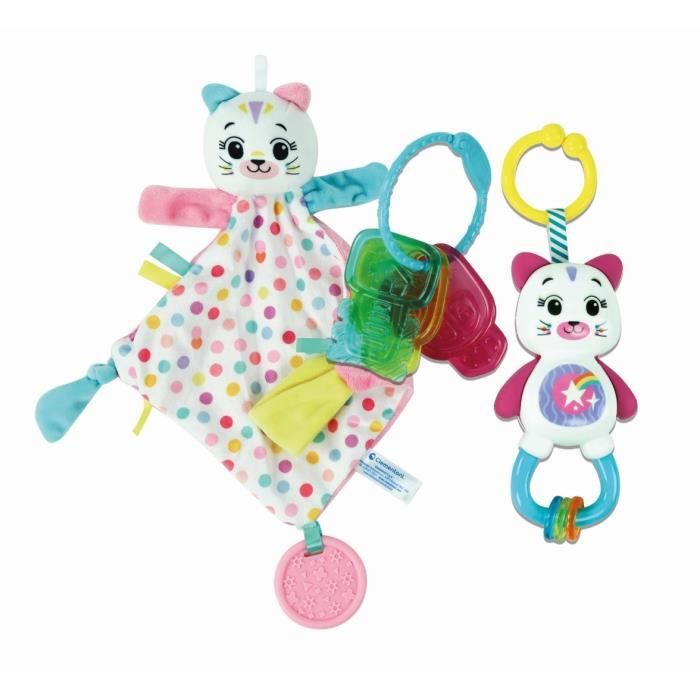 Clementoni - Coffret de naissance Chat - Rose - Doudou + hochet + clés en plastique souple à mordill